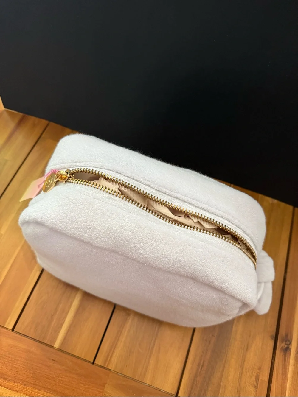 Stoney Clover Lane White Terry Cloth Zip Cosmetic Pouch